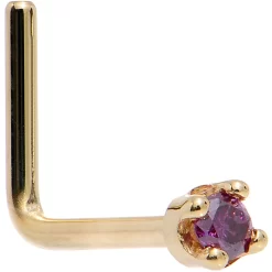 Solid 14KT Yellow Gold (February) 1.5mm Genuine Purple Diamond Nose Ring -Body Jewelry Store G 2062