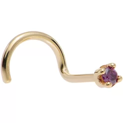 Solid 14KT Yellow Gold (February) 1.5mm Genuine Purple Diamond Nose Ring -Body Jewelry Store G 2063