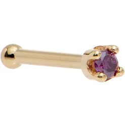 Solid 14KT Yellow Gold (February) 1.5mm Genuine Purple Diamond Nose Ring -Body Jewelry Store G 2065