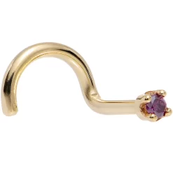 Solid 14KT Yellow Gold (February) 1.5mm Genuine Purple Diamond Nose Ring -Body Jewelry Store G 2066
