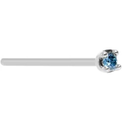 Solid 14KT White Gold (September) 1.5mm Genuine Blue Diamond Nose Ring -Body Jewelry Store G 2068