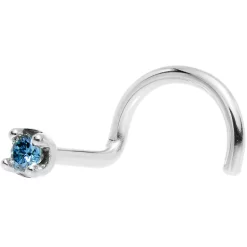 Solid 14KT White Gold (September) 1.5mm Genuine Blue Diamond Nose Ring -Body Jewelry Store G 2069