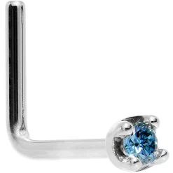 Solid 14KT White Gold (September) 1.5mm Genuine Blue Diamond Nose Ring -Body Jewelry Store G 2072