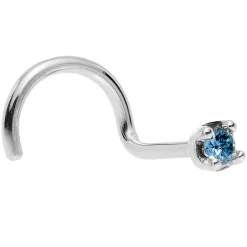 Solid 14KT White Gold (September) 1.5mm Genuine Blue Diamond Nose Ring -Body Jewelry Store G 2073