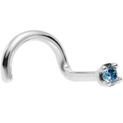 Solid 14KT White Gold (September) 1.5mm Genuine Blue Diamond Nose Ring -Body Jewelry Store G 2076