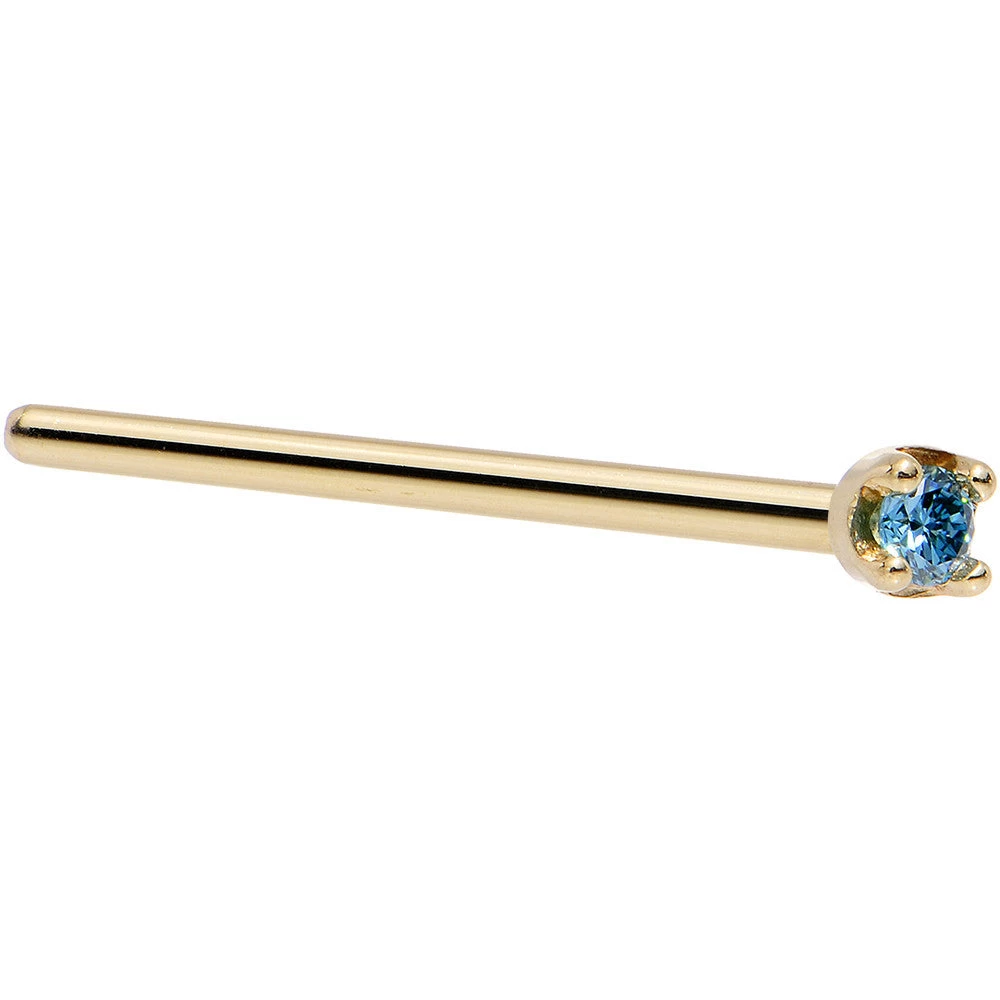 Solid 14KT Yellow Gold (September) 1.5mm Genuine Blue Diamond Nose Ring 4 Solid 14KT Yellow Gold (September) 1.5mm Genuine Blue Diamond Nose Ring - Image 4