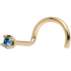 Solid 14KT Yellow Gold (September) 1.5mm Genuine Blue Diamond Nose Ring 19 Solid 14KT Yellow Gold (September) 1.5mm Genuine Blue Diamond Nose Ring -Body Jewelry Store G 2079
