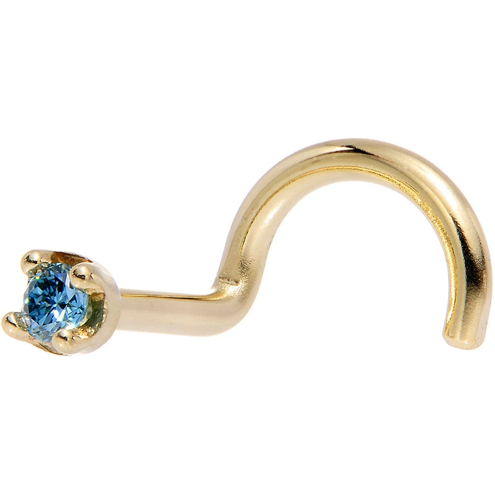 Solid 14KT Yellow Gold (September) 1.5mm Genuine Blue Diamond Nose Ring 2 Solid 14KT Yellow Gold (September) 1.5mm Genuine Blue Diamond Nose Ring - Image 2