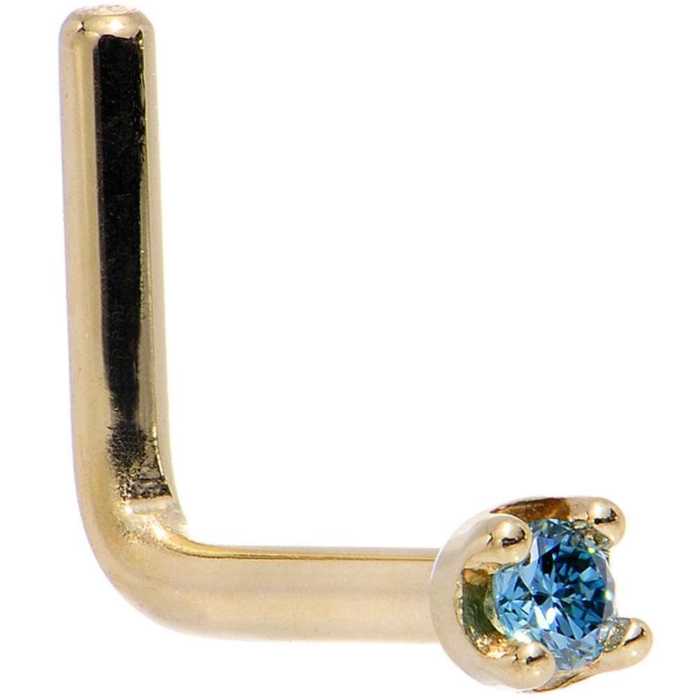 Solid 14KT Yellow Gold (September) 1.5mm Genuine Blue Diamond Nose Ring 5 Solid 14KT Yellow Gold (September) 1.5mm Genuine Blue Diamond Nose Ring - Image 5