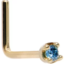 Solid 14KT Yellow Gold (September) 1.5mm Genuine Blue Diamond Nose Ring 20 Solid 14KT Yellow Gold (September) 1.5mm Genuine Blue Diamond Nose Ring -Body Jewelry Store G 2082