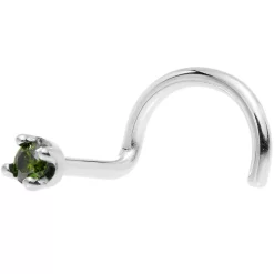 Solid 14KT White Gold (May) 1.5mm Genuine Green Diamond Nose Ring -Body Jewelry Store G 2089