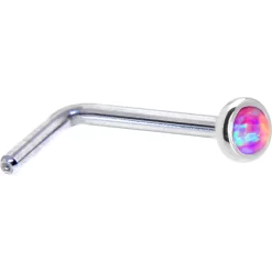 Solid 14KT White Gold 2mm Fuchsia Synthetic Opal Nose Ring -Body Jewelry Store G 209
