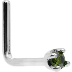 Solid 14KT White Gold (May) 1.5mm Genuine Green Diamond Nose Ring -Body Jewelry Store G 2092