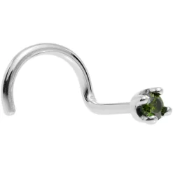 Solid 14KT White Gold (May) 1.5mm Genuine Green Diamond Nose Ring -Body Jewelry Store G 2093
