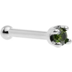 Solid 14KT White Gold (May) 1.5mm Genuine Green Diamond Nose Ring -Body Jewelry Store G 2095