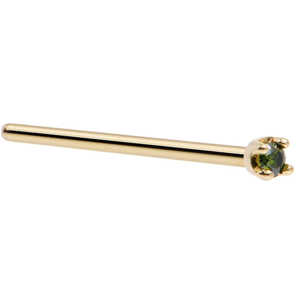 Solid 14KT Yellow Gold (May) 1.5mm Genuine Green Diamond Nose Ring 4 Solid 14KT Yellow Gold (May) 1.5mm Genuine Green Diamond Nose Ring - Image 4