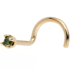 Solid 14KT Yellow Gold (May) 1.5mm Genuine Green Diamond Nose Ring 19 Solid 14KT Yellow Gold (May) 1.5mm Genuine Green Diamond Nose Ring -Body Jewelry Store G 2099