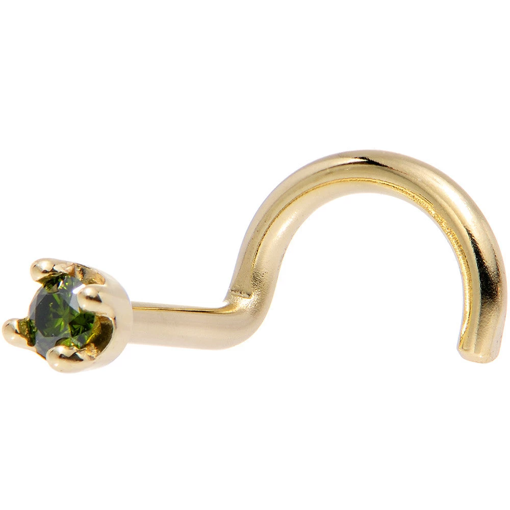 Solid 14KT Yellow Gold (May) 1.5mm Genuine Green Diamond Nose Ring 2 Solid 14KT Yellow Gold (May) 1.5mm Genuine Green Diamond Nose Ring - Image 2