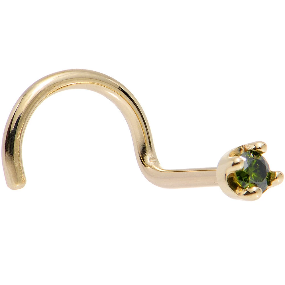 Solid 14KT Yellow Gold (May) 1.5mm Genuine Green Diamond Nose Ring 10 Solid 14KT Yellow Gold (May) 1.5mm Genuine Green Diamond Nose Ring - Image 10