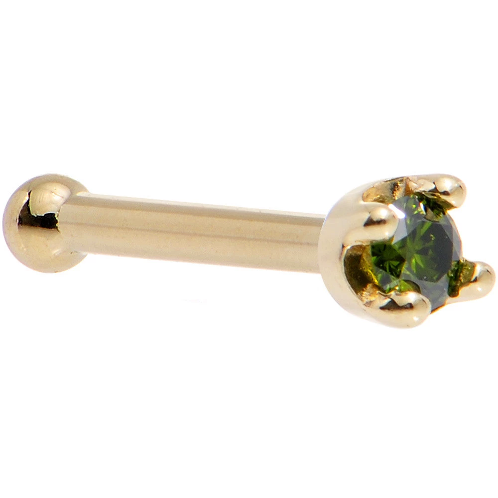 Solid 14KT Yellow Gold (May) 1.5mm Genuine Green Diamond Nose Ring 11 Solid 14KT Yellow Gold (May) 1.5mm Genuine Green Diamond Nose Ring - Image 11