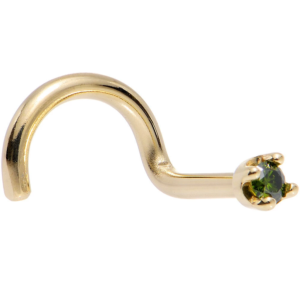 Solid 14KT Yellow Gold (May) 1.5mm Genuine Green Diamond Nose Ring 3 Solid 14KT Yellow Gold (May) 1.5mm Genuine Green Diamond Nose Ring - Image 3