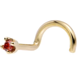 Solid 14KT Yellow Gold (January) 1.5mm Genuine Red Diamond Nose Ring -Body Jewelry Store G 2120