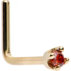 Solid 14KT Yellow Gold (January) 1.5mm Genuine Red Diamond Nose Ring -Body Jewelry Store G 2122