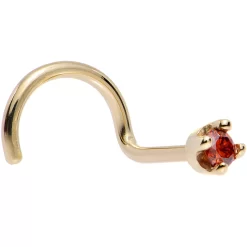 Solid 14KT Yellow Gold (January) 1.5mm Genuine Red Diamond Nose Ring -Body Jewelry Store G 2123