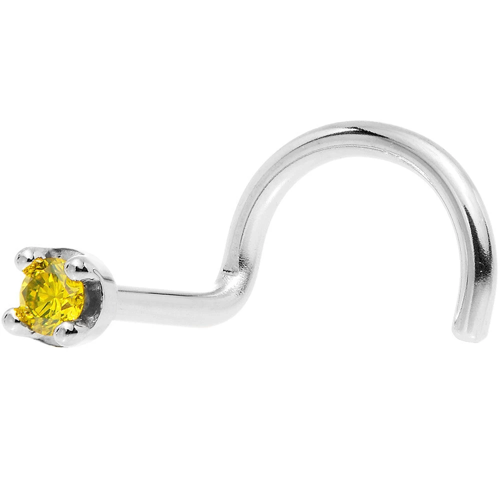 Solid 14KT White Gold (November) 1.5mm Genuine Yellow Diamond Nose Ring 8 Solid 14KT White Gold (November) 1.5mm Genuine Yellow Diamond Nose Ring - Image 8