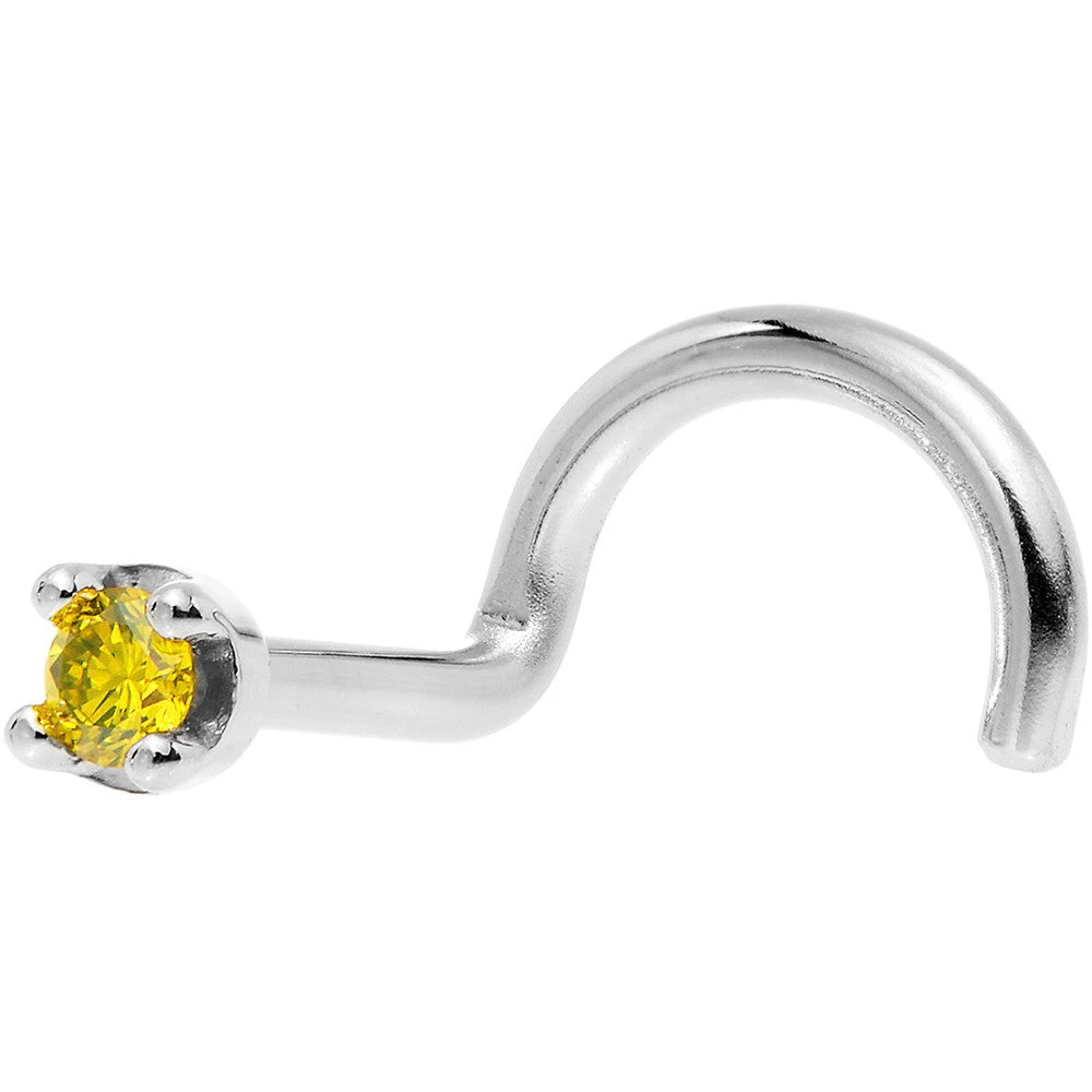 Solid 14KT White Gold (November) 1.5mm Genuine Yellow Diamond Nose Ring 2 Solid 14KT White Gold (November) 1.5mm Genuine Yellow Diamond Nose Ring - Image 2