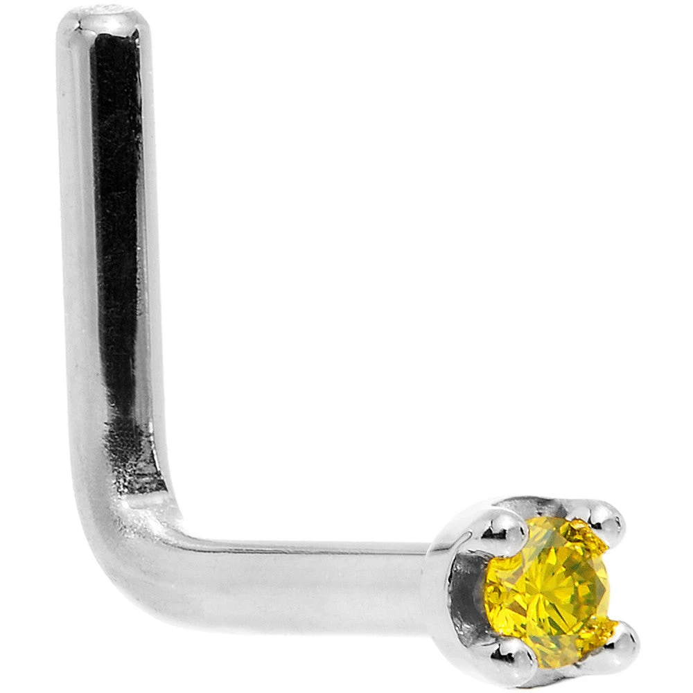 Solid 14KT White Gold (November) 1.5mm Genuine Yellow Diamond Nose Ring 5 Solid 14KT White Gold (November) 1.5mm Genuine Yellow Diamond Nose Ring - Image 5