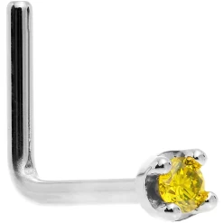 Solid 14KT White Gold (November) 1.5mm Genuine Yellow Diamond Nose Ring 20 Solid 14KT White Gold (November) 1.5mm Genuine Yellow Diamond Nose Ring -Body Jewelry Store G 2132