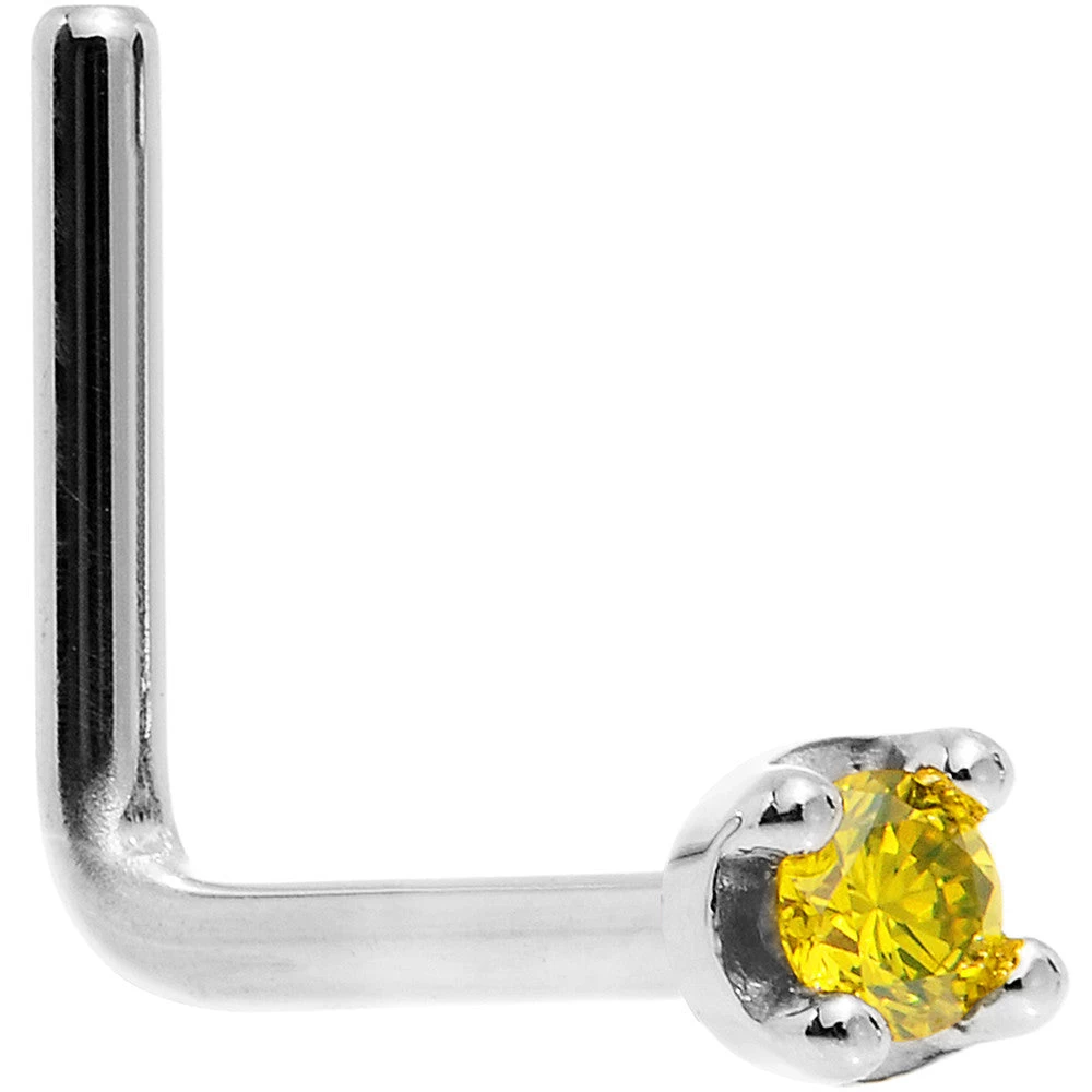 Solid 14KT White Gold (November) 1.5mm Genuine Yellow Diamond Nose Ring 9 Solid 14KT White Gold (November) 1.5mm Genuine Yellow Diamond Nose Ring - Image 9