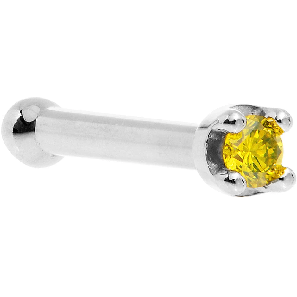 Solid 14KT White Gold (November) 1.5mm Genuine Yellow Diamond Nose Ring 6 Solid 14KT White Gold (November) 1.5mm Genuine Yellow Diamond Nose Ring - Image 6
