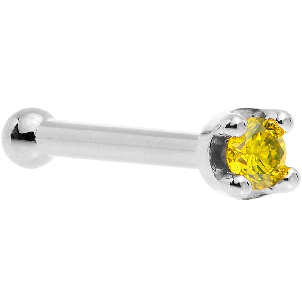 Solid 14KT White Gold (November) 1.5mm Genuine Yellow Diamond Nose Ring 11 Solid 14KT White Gold (November) 1.5mm Genuine Yellow Diamond Nose Ring - Image 11