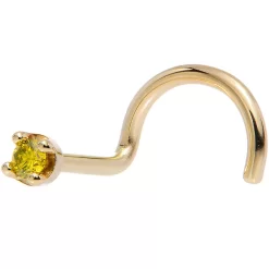 Solid 14KT Yellow Gold (November) 1.5mm Genuine Yellow Diamond Nose Ring -Body Jewelry Store G 2139