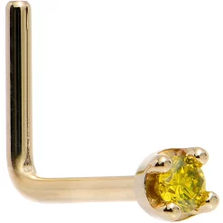 Solid 14KT Yellow Gold (November) 1.5mm Genuine Yellow Diamond Nose Ring -Body Jewelry Store G 2142