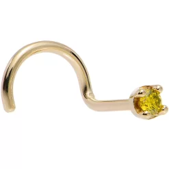 Solid 14KT Yellow Gold (November) 1.5mm Genuine Yellow Diamond Nose Ring -Body Jewelry Store G 2143