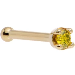 Solid 14KT Yellow Gold (November) 1.5mm Genuine Yellow Diamond Nose Ring -Body Jewelry Store G 2145