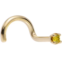Solid 14KT Yellow Gold (November) 1.5mm Genuine Yellow Diamond Nose Ring -Body Jewelry Store G 2146