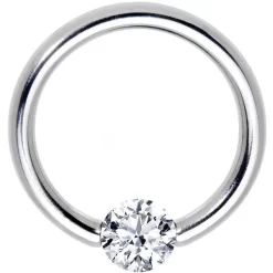 16 Gauge 1/2 Solid 14k White Gold 3mm Clear Cubic Zirconia Tension Captive Ring
