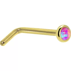 Solid 14KT Yellow Gold 2mm Fuchsia Synthetic Opal Nose Ring -Body Jewelry Store G 215