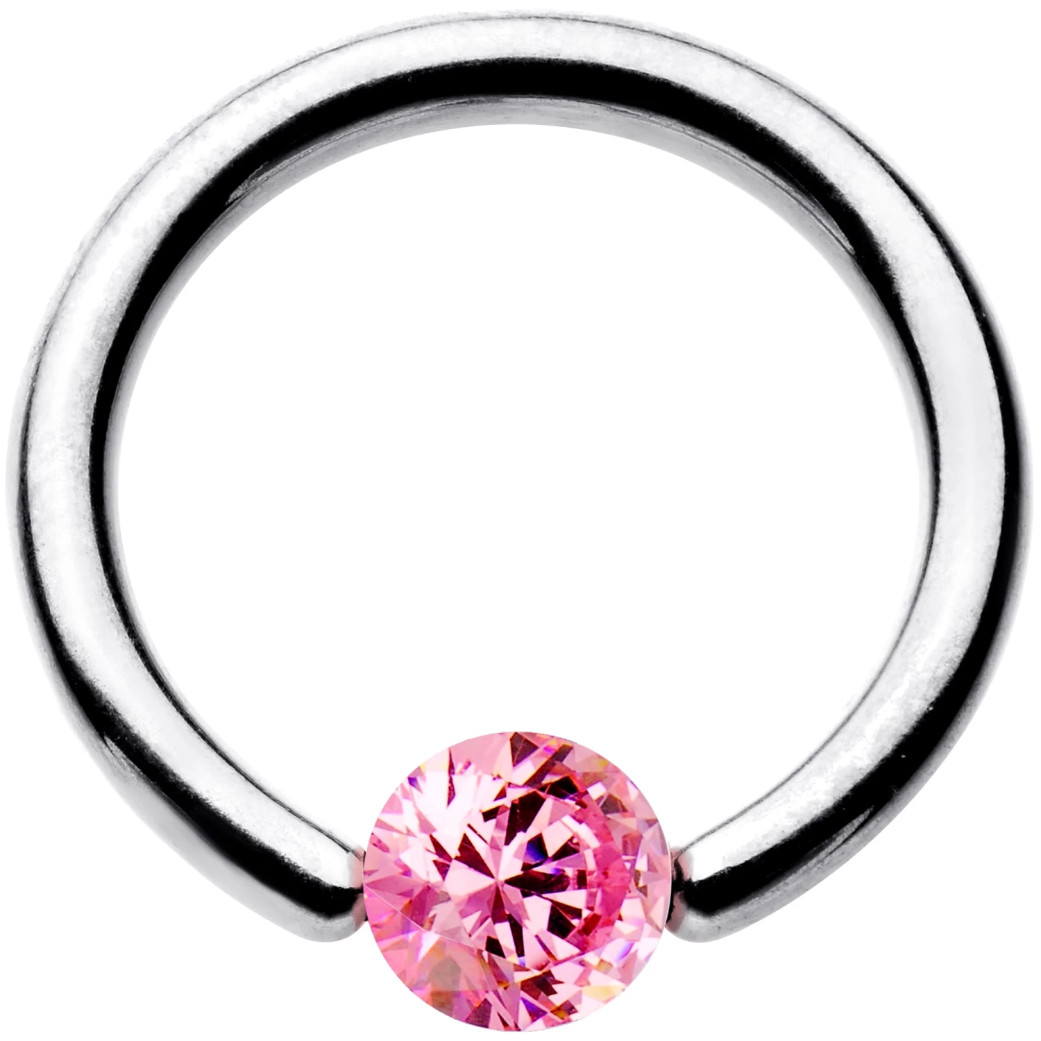 14 Gauge 3/8 Solid 14k White Gold 4mm Pink Cubic Zirconia Tension Captive Ring 2 14 Gauge 3/8 Solid 14k White Gold 4mm Pink Cubic Zirconia Tension Captive Ring - Image 2