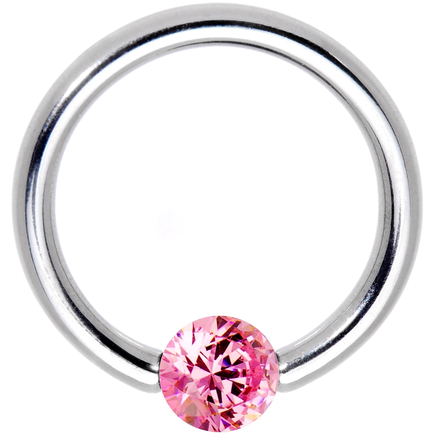 14 Gauge 7/16 Solid 14k White Gold 4mm Pink Cubic Zirconia Tension Captive Ring 2 14 Gauge 7/16 Solid 14k White Gold 4mm Pink Cubic Zirconia Tension Captive Ring - Image 2
