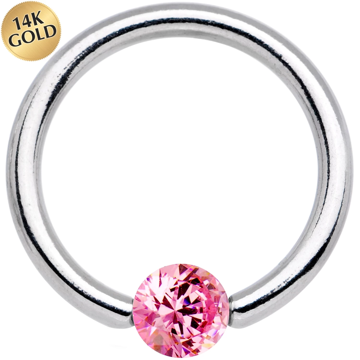 14 Gauge 3/8 Solid 14k White Gold 4mm Pink Cubic Zirconia Tension Captive Ring 1 14 Gauge 3/8 Solid 14k White Gold 4mm Pink Cubic Zirconia Tension Captive Ring