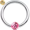 14 Gauge 1/2 Solid 14k White Gold 4mm Pink Cubic Zirconia Tension Captive Ring