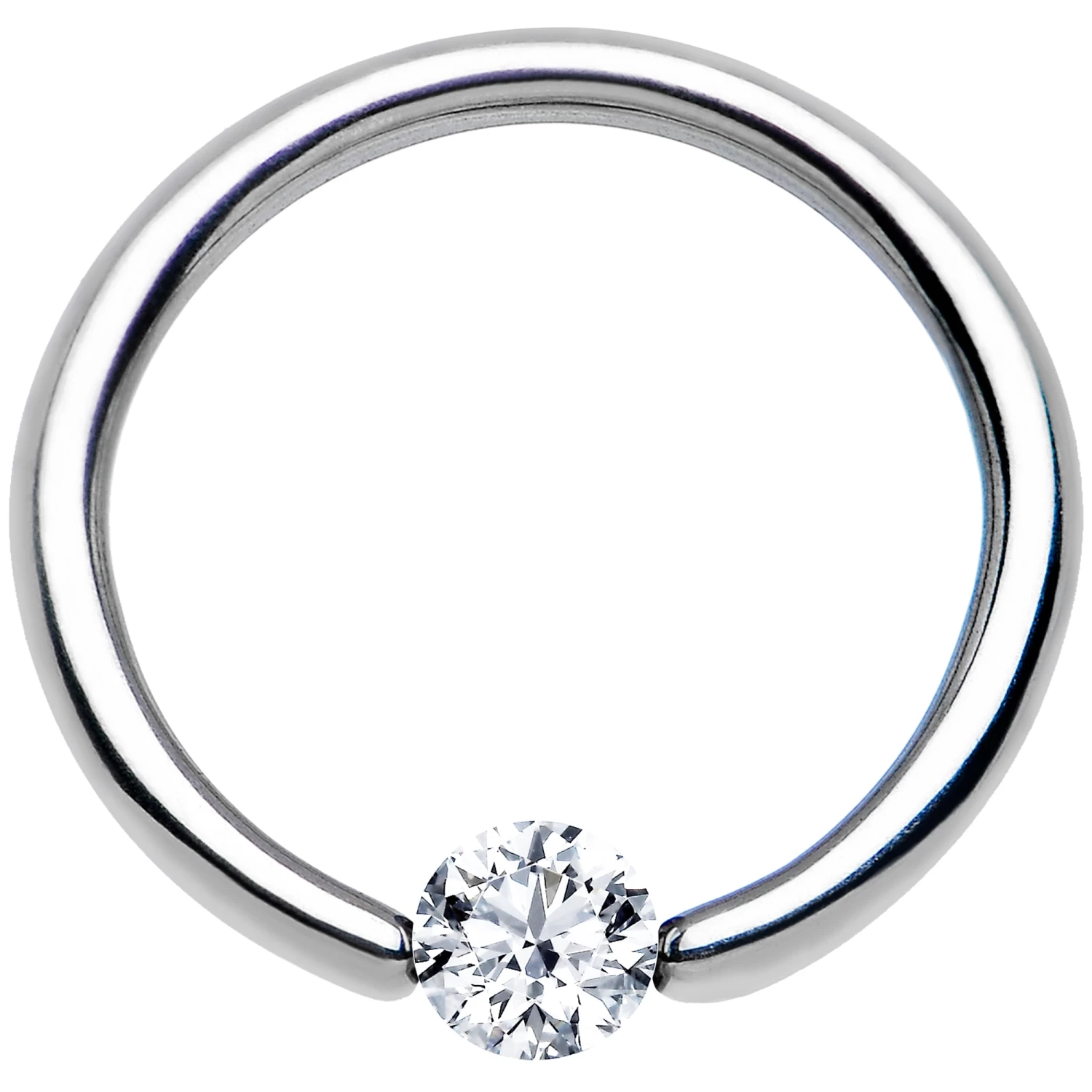 14 Gauge 3/8 Solid 14k White Gold 4mm Clear Cubic Zirconia Tension Captive Ring 2 14 Gauge 3/8 Solid 14k White Gold 4mm Clear Cubic Zirconia Tension Captive Ring - Image 2