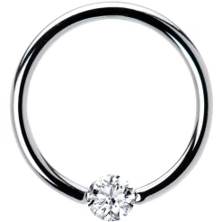 16 Gauge 3/8 Solid 14k White Gold 3mm Clear Cubic Zirconia Tension Captive Ring