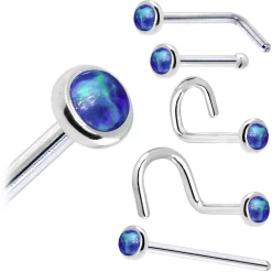 Solid 14KT White Gold 2mm Dark Blue Synthetic Opal Nose Ring -Body Jewelry Store G 218