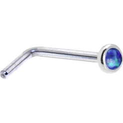 Solid 14KT White Gold 2mm Dark Blue Synthetic Opal Nose Ring -Body Jewelry Store G 221